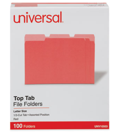 File Folders 1/3 Cut Asstd. One Ply Top Tab Red 100/BX