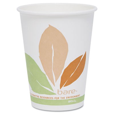 Bare PLA Hot Cups, White w/Leaf Design, 12 oz.