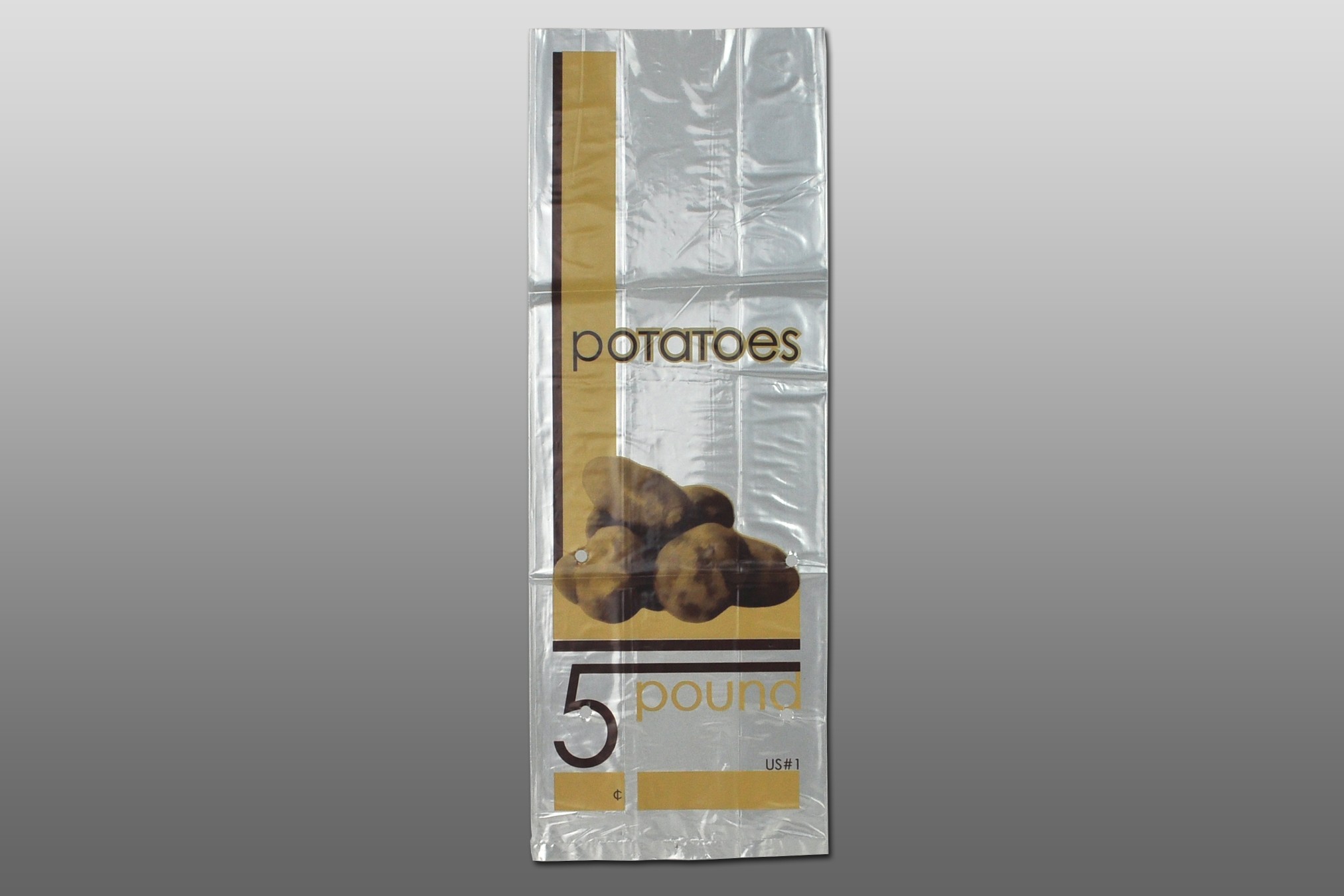 Bag Poly Gusset 6x3.5x16.5 1Mil Vented 5 lb Potato w/Print 1000/CS