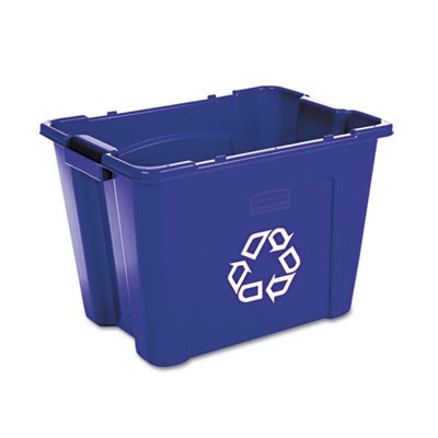 Stacking Recycle Bin, Rectangular, Polyethylene, 14 gal, Blue