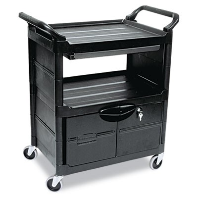 Utility Cart w/Locking Doors, 2-Shelf, 33-5/8w x 18-5/8d x 37-3/4h, Black