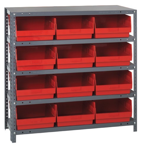 Quantum 6" store-more shelf bin units 12" x 36" x 39" Red