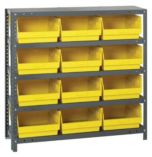 Quantum 6" store-more shelf bin units 12" x 36" x 39" Yellow