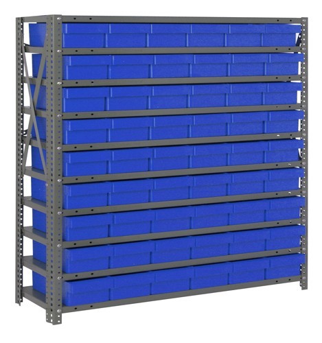 Open shelving systems with super tuff euro drawers 12" x 36" x 39" Blue