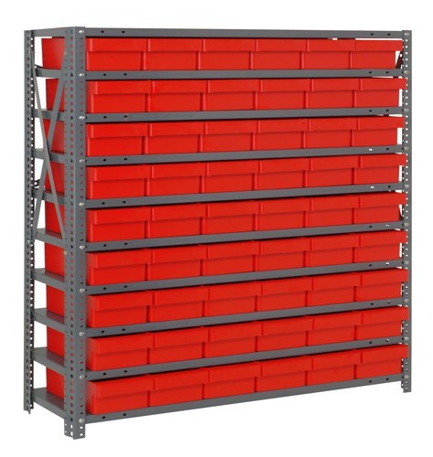 Open shelving systems with super tuff euro drawers 12" x 36" x 39" Red
