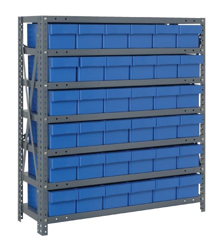 Open shelving systems with super tuff euro drawers 12" x 36" x 39" Blue