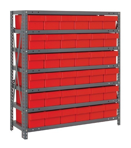 Open shelving systems with super tuff euro drawers 12" x 36" x 39" Red