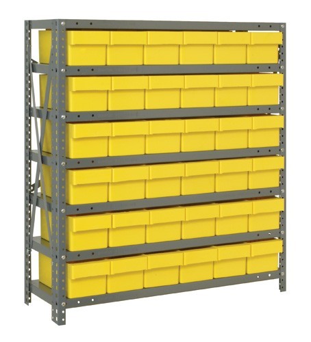 Open shelving systems with super tuff euro drawers 12" x 36" x 39" Yellow
