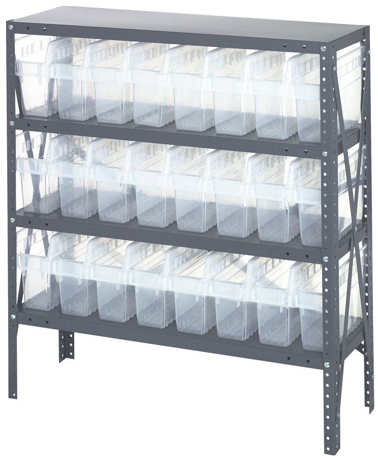 Quantum clear-view 8" store-max shelf bin units 