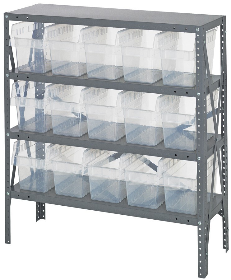 Quantum clear-view 8" store-max shelf bin units 