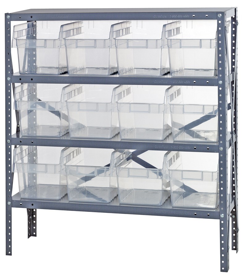 Quantum clear-view 8" store-max shelf bin units 