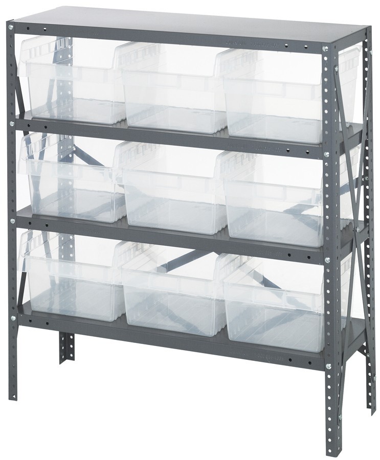 Quantum clear-view 8" store-max shelf bin units 