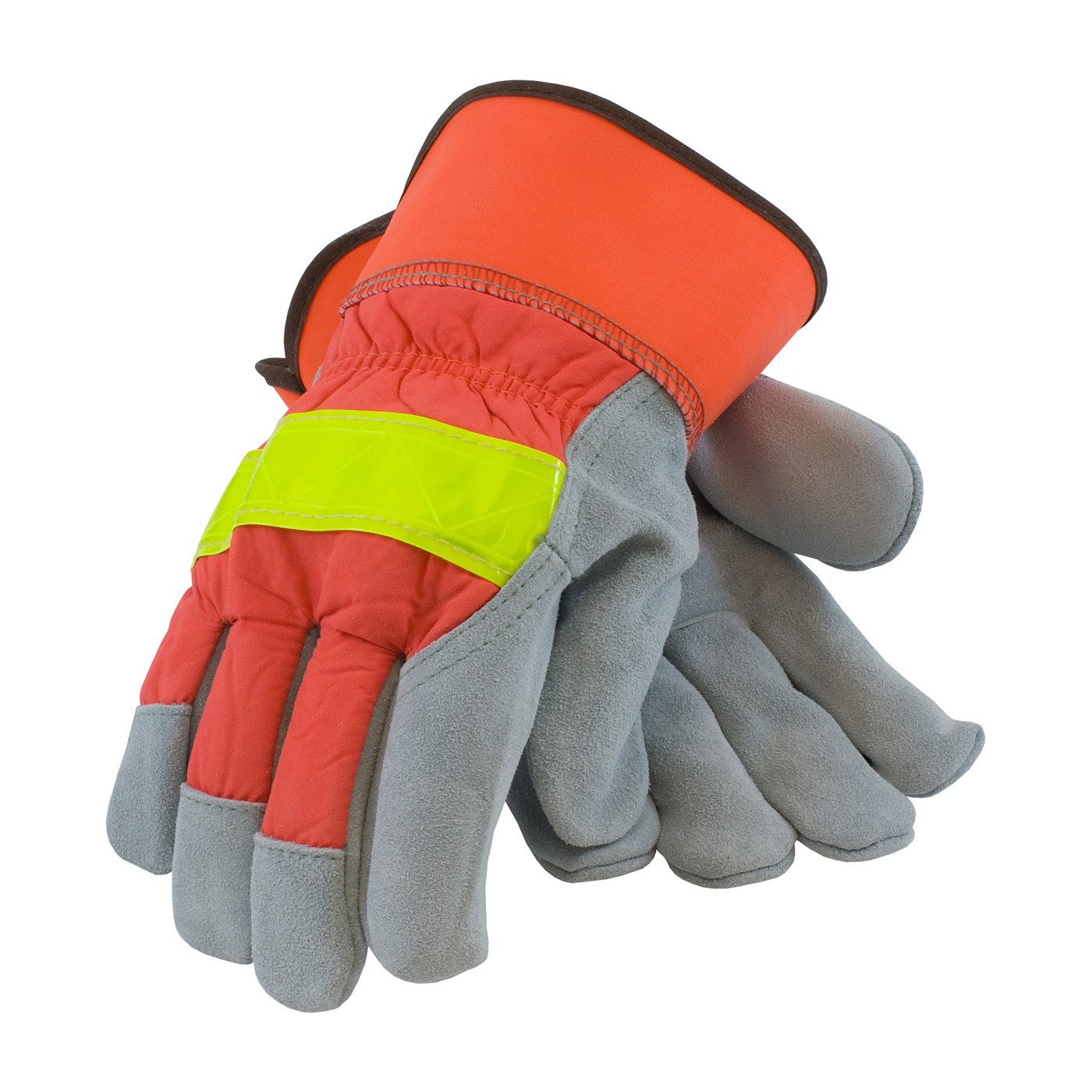 Hi-Vis Fabric, Select Shoulder Split Leather Palm, Rubberized SC Size Large