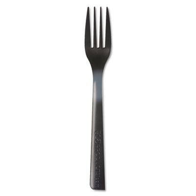 100% Recycled Content Cutlery, Fork, 6", Black