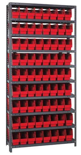 Steel Shelving Shelf Bin System 12" x 36" x 75" Red