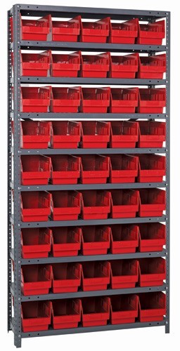 Steel Shelving Shelf Bin System 12" x 36" x 75" Red