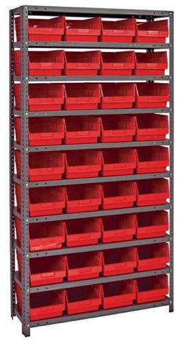 Steel Shelving Shelf Bin System 12"" x 36"" x 75"" Red