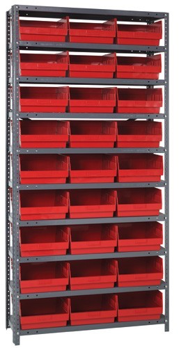 Steel Shelving Shelf Bin System 12" x 36" x 75" Red