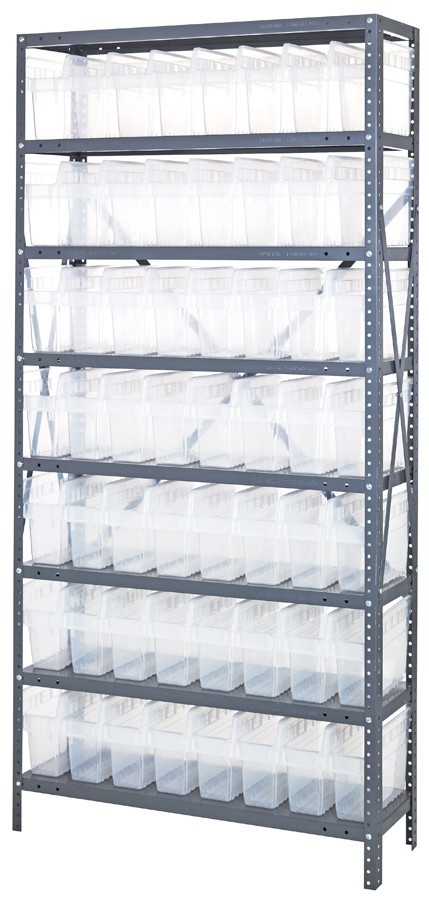 Quantum clear-view 8" store-max shelf bin units 