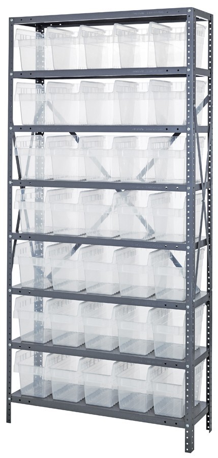 Quantum clear-view 8" store-max shelf bin units 