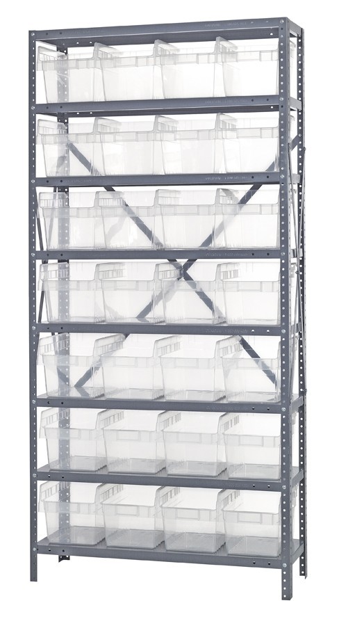 Quantum clear-view 8" store-max shelf bin units 