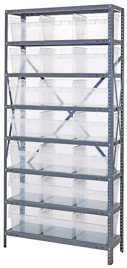 Quantum clear-view 8" store-max shelf bin units 