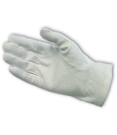 100% Cotton Dress Gloves, Wht., Open Cuff, Plastic Dotted Palm Size X-Large