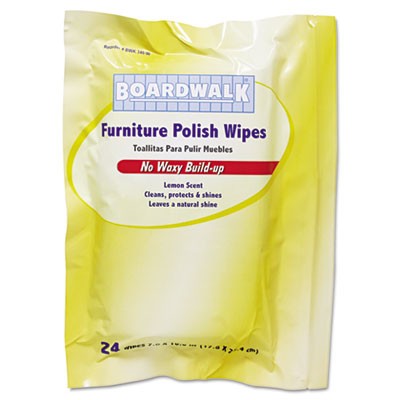 Furniture Polish Wipes, 10x7, Lemon Scent, 24 Wipes/Pack