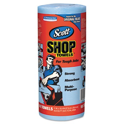 SCOTT Shop Towels, Roll, 10 2/5x11, Blue, 55/Roll