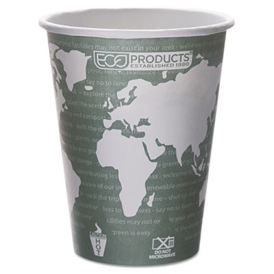 World Art Renewable Resource Compostable Hot Cups, 12 oz, Green