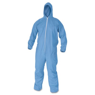 KLEENGUARD A60 Elastic-Cuff & Back Hooded Coveralls, Blue, Large