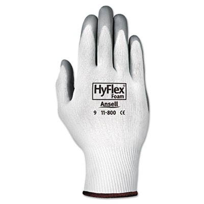 HyFlex Foam Gloves, White/Gray, Size 8 (Medium)