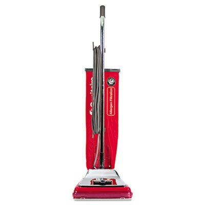 Heavy-Duty Commercial Upright Vacuum, Micron Filtration, 18 lbs, Chrome/Red