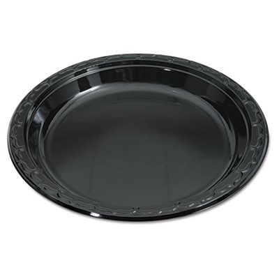 Silhouette Black Plastic Plates, 10 1/4 Inches, Round, 100/Pack