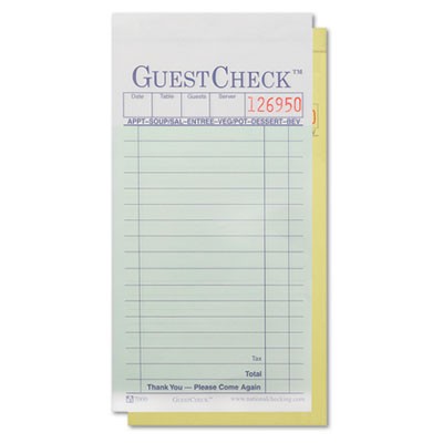 Two-Part Carbon GuestCheck Pad, 3 1/2x6 3/4