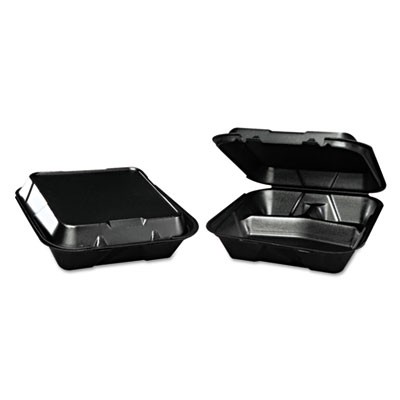 Snap-It Foam Hinged Container, 3-Compartment, 9-1/4x9-1/4x3, Black, 100/Bag