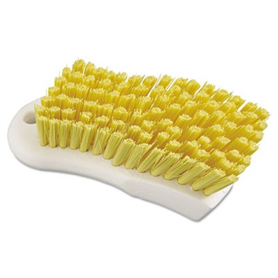 Yellow Polypropylene Bristle Scrub Brush, 6", White Handle
