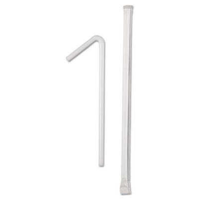 Wrapped Flex Straws, 7 3/4", Polypropylene, White