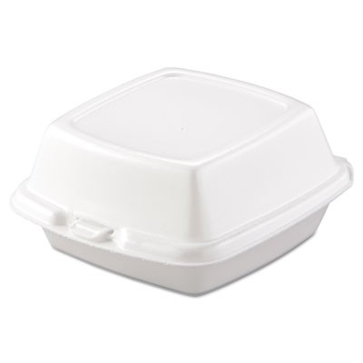 Hinged Food Containers, Foam, 1-Comp, 5 7/8x6x3, White