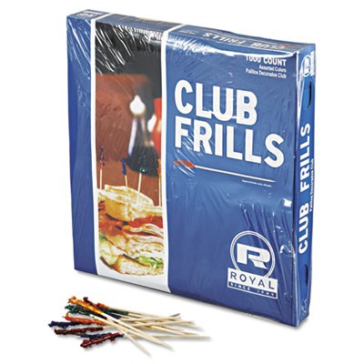 Club Cellophane-Frill Wood Picks, 4", Assorted