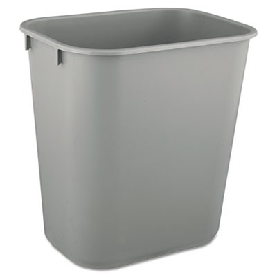 Deskside Plastic Wastebasket, Rectangular, 3 1/2 gal, Gray