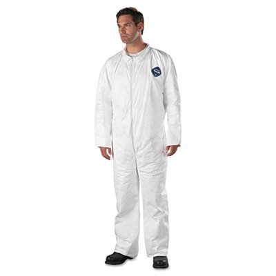 Tyvek Coveralls, Open Wrist/Ankle, HD Polyethylene, White, Size X-Large