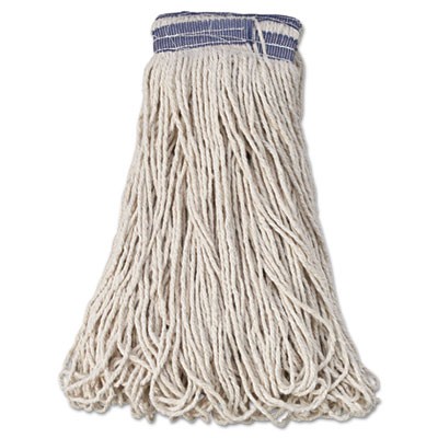 Universal Headband Mop Heads, Cotton, White, 32 oz, 1-in. Blue Headband