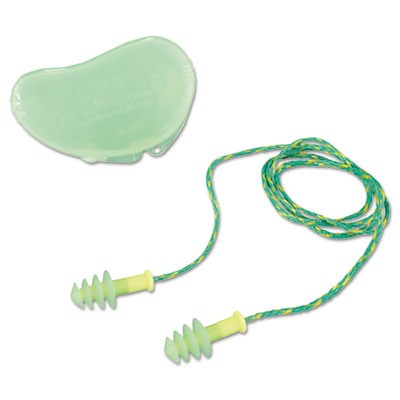 FUS30S-HP Fusion Multiple-Use Earplugs, Small, 27NRR, Corded, Green/White