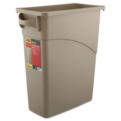 Slim Jim Waste Receptacle, Rectangular, Plastic, 15 7/8 gal, Beige