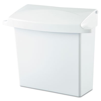 Sanitary Napkin Receptacle with Rigid Liner, Rectangular, Plastic, White