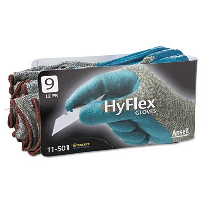 HyFlex Medium-Duty Assembly Gloves, Gray/Green, Size 9 (Large)
