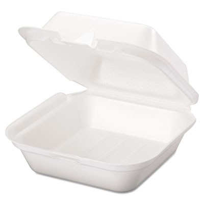 Snap It Foam Hinged Sandwich Container, Jumbo, 6-2/5x6-2/5x3, White, 125/Bag