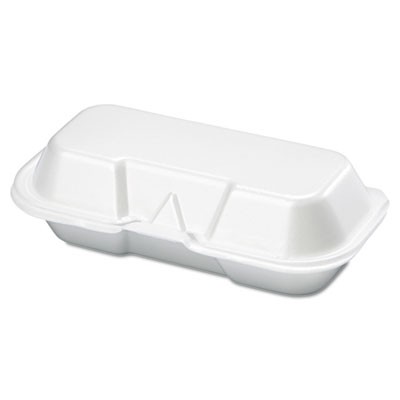 Foam Hot Dog Hinged Container, 7-3/8x3-9/16x2-1/4, White, 125/Bag