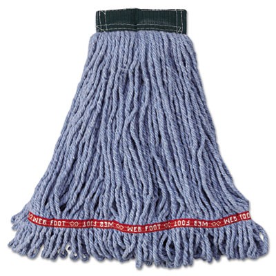 Web Foot Wet Mop Heads, Shrinkless, Cotton/Synthetic, Blue, Medium